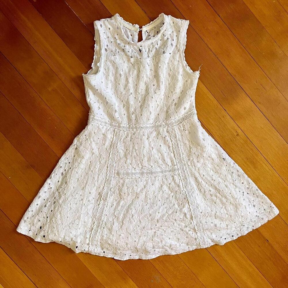 Knit Works Kid's White Eyelet Embroidery Lace Semi-Formal Dress, Size Girls 12